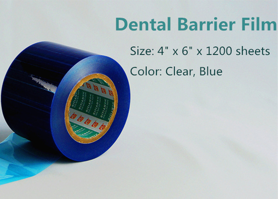 4 &quot;× 6&quot; Blue Perforated Roll Dental Barrier Film Logo Disesuaikan