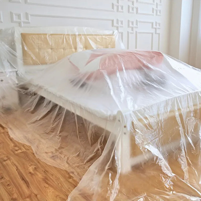 Sampel Gratis Clear Flexible Pallet Wrap Polyethylene Film Untuk Tempat Tidur Sofa, Perabotan